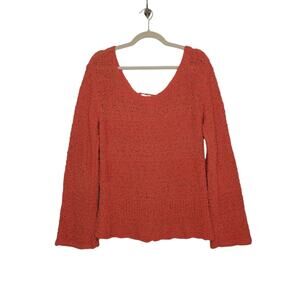 y2k Free People Coral Boho Flowy Beach Tie Corset Back Sweater Shirt Long Sleeve